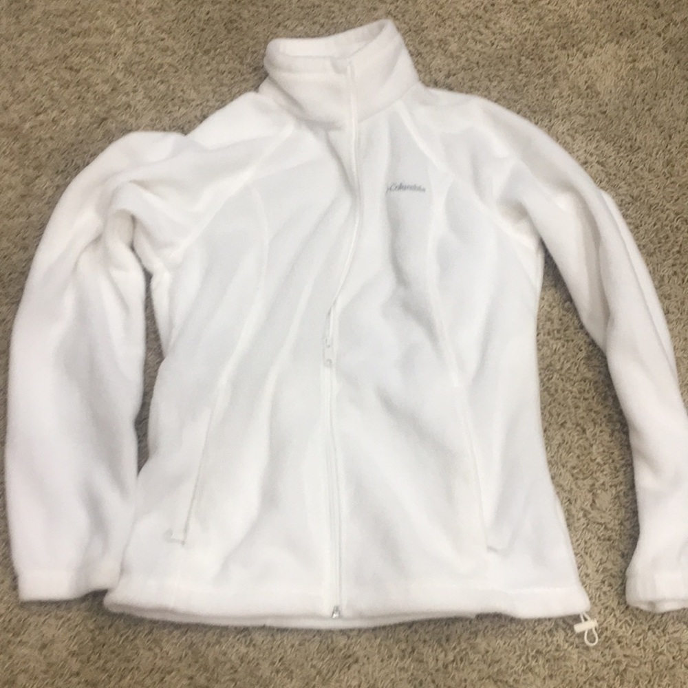 COLUMBIA White fleece zip up jacket size large